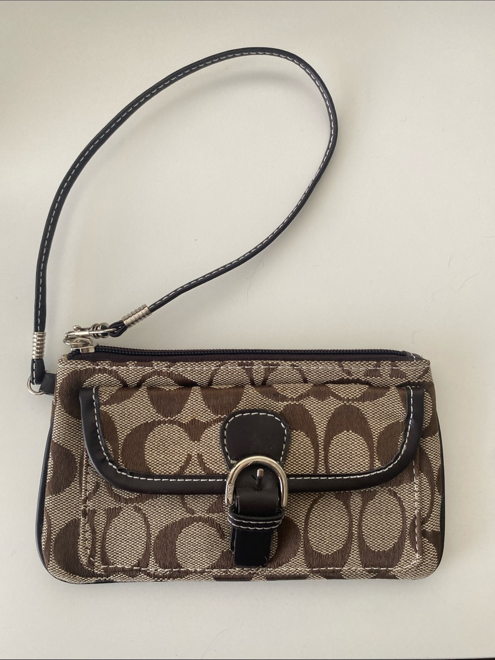 Coach Brown Signature Logo Wristlet Clutch